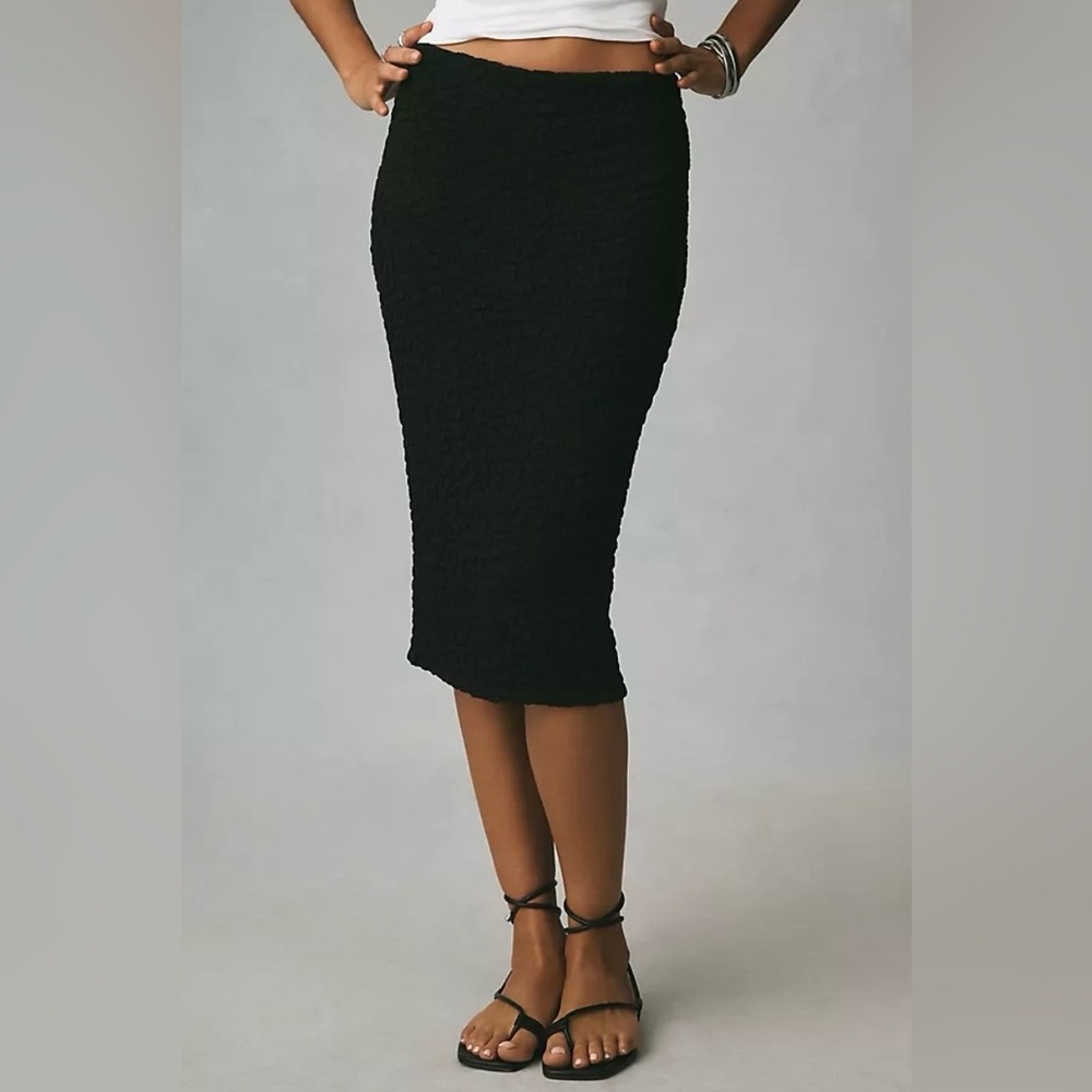 Anthropologie Maeve Black Puckered Knit Pencil Midi Skirt Large